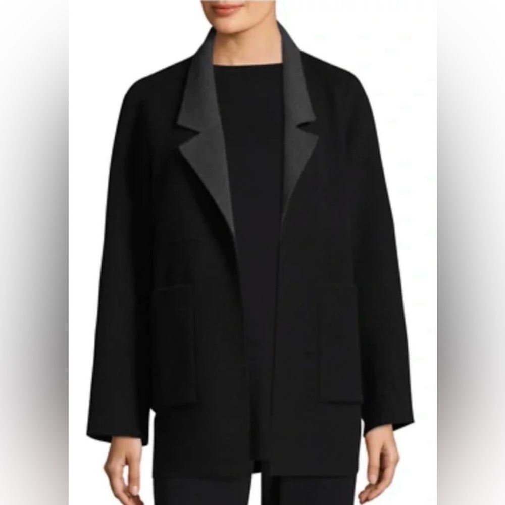 Eileen Fisher Sz XL Double Face Brushed Wool Notch Collar Jacket Patch Pockets